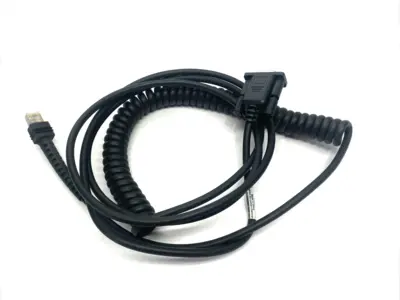 USED DATALOGIC COILED SCANNER SERIAL CABLE RS 9P SOCKET CORD, 3.6M, SH5327