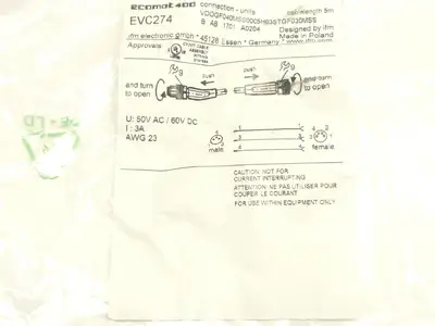 EVC274 | ifm  M-F Straight M8 Connection Cable 5m VDOGF040MSS0005H03STGF030MSS - New