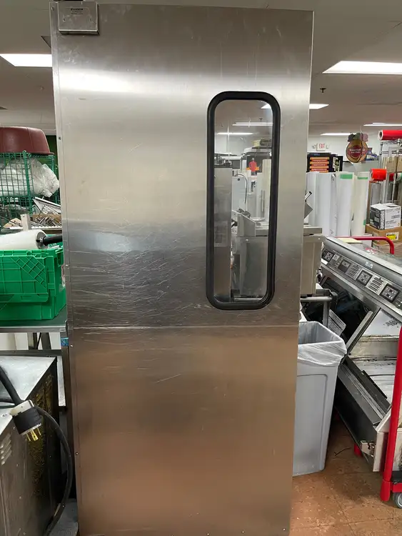 Used Eliason Used 82.5" X 35.25" Eliason Stainless Steel Commercial Swinging Door - FG8 Flooring, Windows, and Doors Illinois US | Falcon Restaurant Supply #1373752