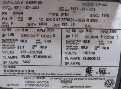 NEW FLOWSERVE D824-3X2X8F PUMP 25HP 208-230/460V UJ25P1DM 250GPM D8243X2X8F