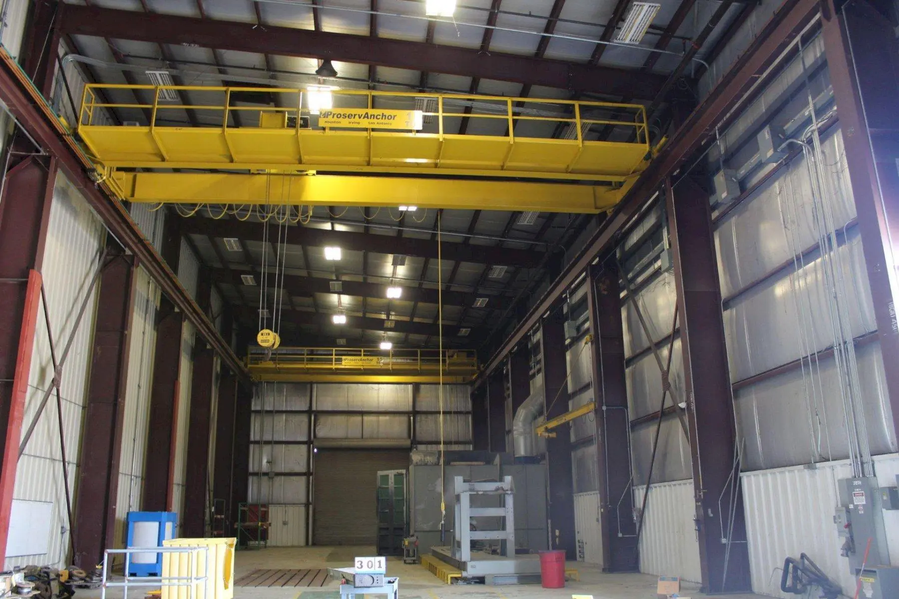 15 TON X 42'10" PROSERV ANCHOR DOUBLE GIRDER OVERHEAD BRIDGE CRANE. STOCK # 0891624