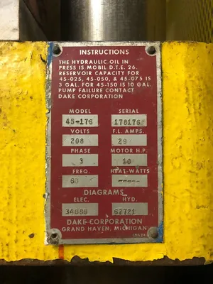 USED USED DAKE PRESSES DAKE 45-176 PRESS