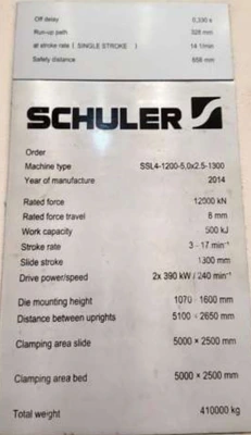 USED 2014 SCHULER SCHULER SSL4-2500-5.0X2.5-1300 / SSL4-1200-5.0X2.5-1300 PRESS
