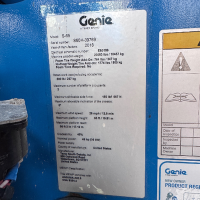 Used 2018 S-65 Genie Telescopic Boom Lifts Florida US | Stack Equipment #1418896