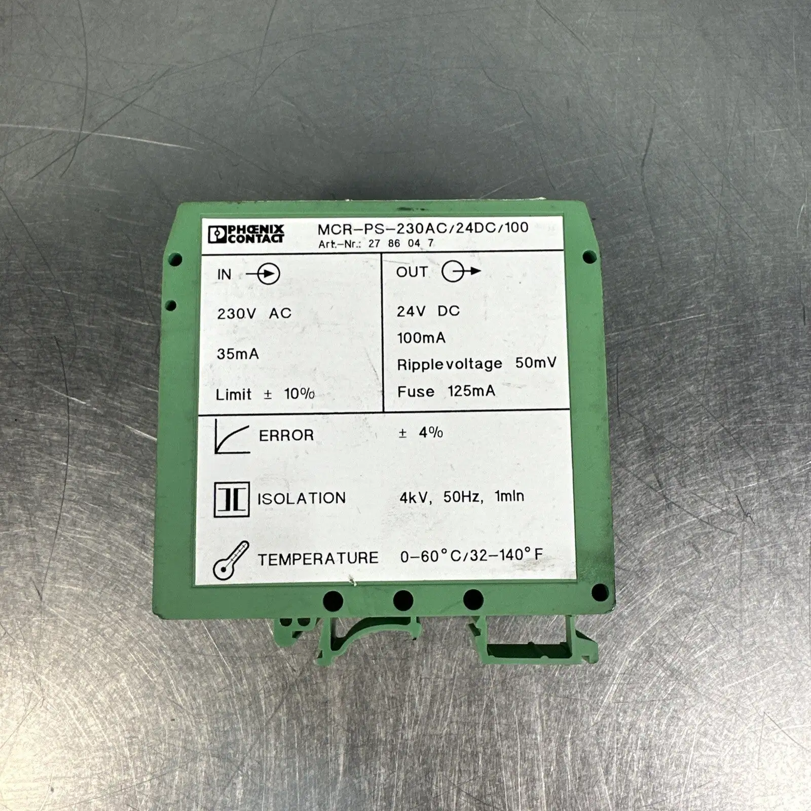 Phoenix Contact, MCR-PS-230AC/24DC/100 Power Supply, (BIN-1.5.5)