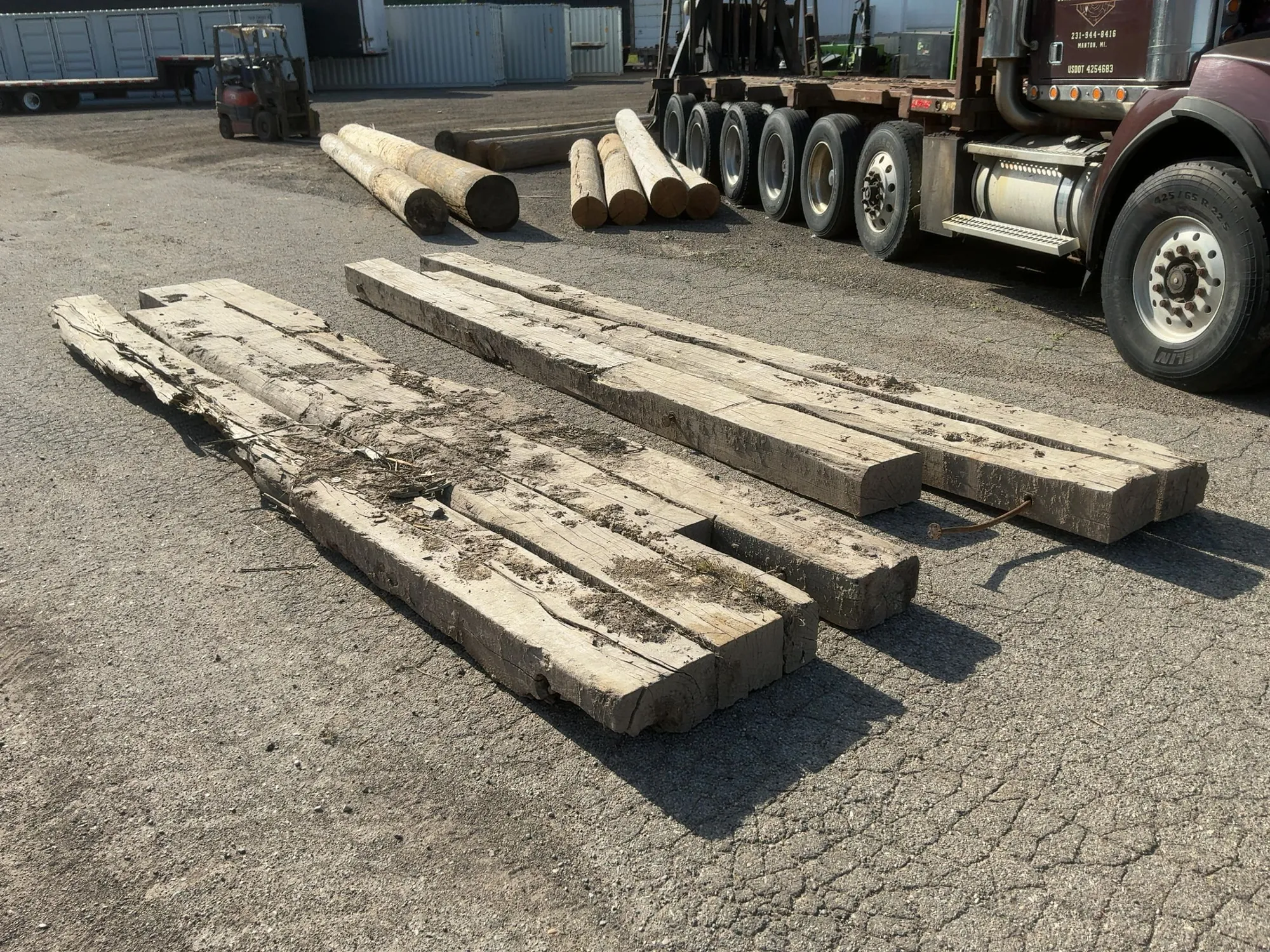 (2) Used Wood Crane Mats, approx. 18’ long, 40” and 47” widths, approx. 8” thick, showing wear