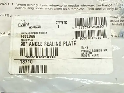 New | in-Stock Hoffman Sealing Plate 90-Degree Angle Lay-in HC 6.00 x 6.00" Gray 18710 Electrical Boxes Michigan US | Maverick Industrial Sales #1402259