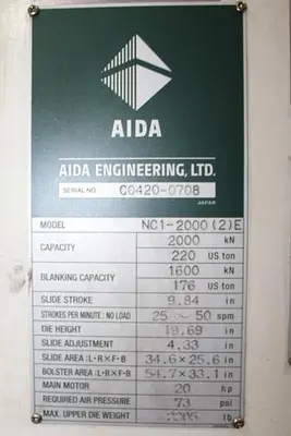 USED 2010 AIDA NC1-2000(2)E