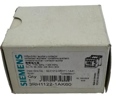 NEW SIEMENS 3RH1122-1AK60 CONTACTOR 3RH11221AK60