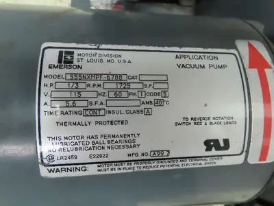 Welch 1400N ChemStar Belt Driven Vacuum Pump w/Elec Motor 1/3HP 1725RPM 1PH 115V
