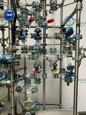 USED BUCHIGLASUSTER CHEMREACTOR GR 15 LITER GLASS BIO-REACTOR W/ CONDENSERS & MORE
