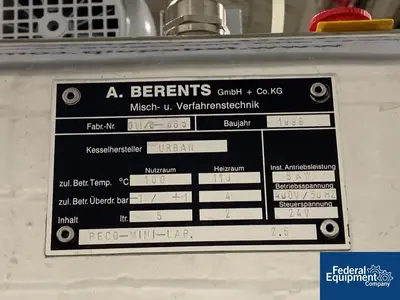 USED BECOMIX 5 Liter BECOMIX Homogenizing/Mixer, Model BECO-MINI-LAB, S/S