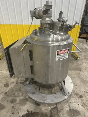 50 GALLON X 2 HP FELDMEIER STAINLESS STEEL HEATED TANK WITH AGITATION: STOCK #22121