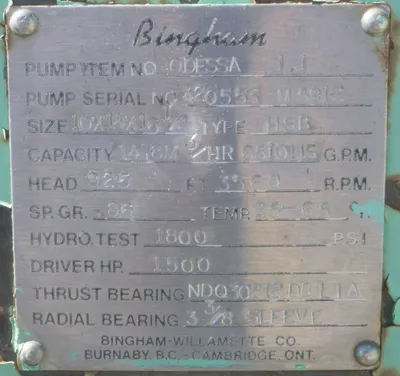 USED SULZER BINGHAM 10X14X16.5 HSB