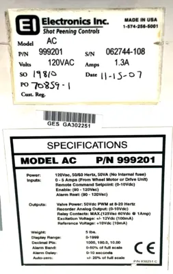 REPAIRED ELECTRONICS INC. 999201 AC CONTROLLER 120VAC 1.3A
