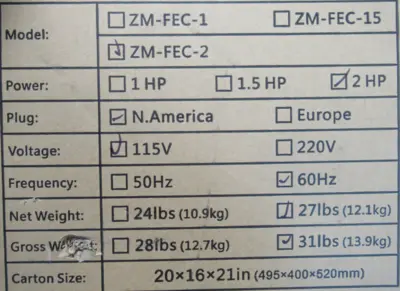 NEW ZOOM ZM-FEC-2 AIR PUMP 115V 2HP ZMFEC2