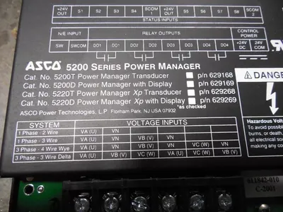 ASCO 5200T Power Manager Transducer Series 5200 629168 Used