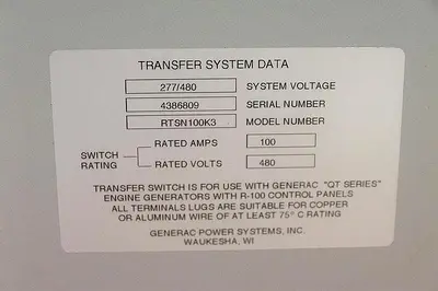 GERNERAC POWER SYSTEMS RTS GENERATOR TRANSFER SWITCH