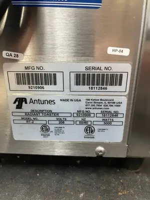Used Antunes Used Antunes RT-2 Countertop Conveyor Radiant English Muffin Bagel Toaster, 208V 5 kW Restaurant Small Appliances Illinois US | Falcon Restaurant Supply #1375805