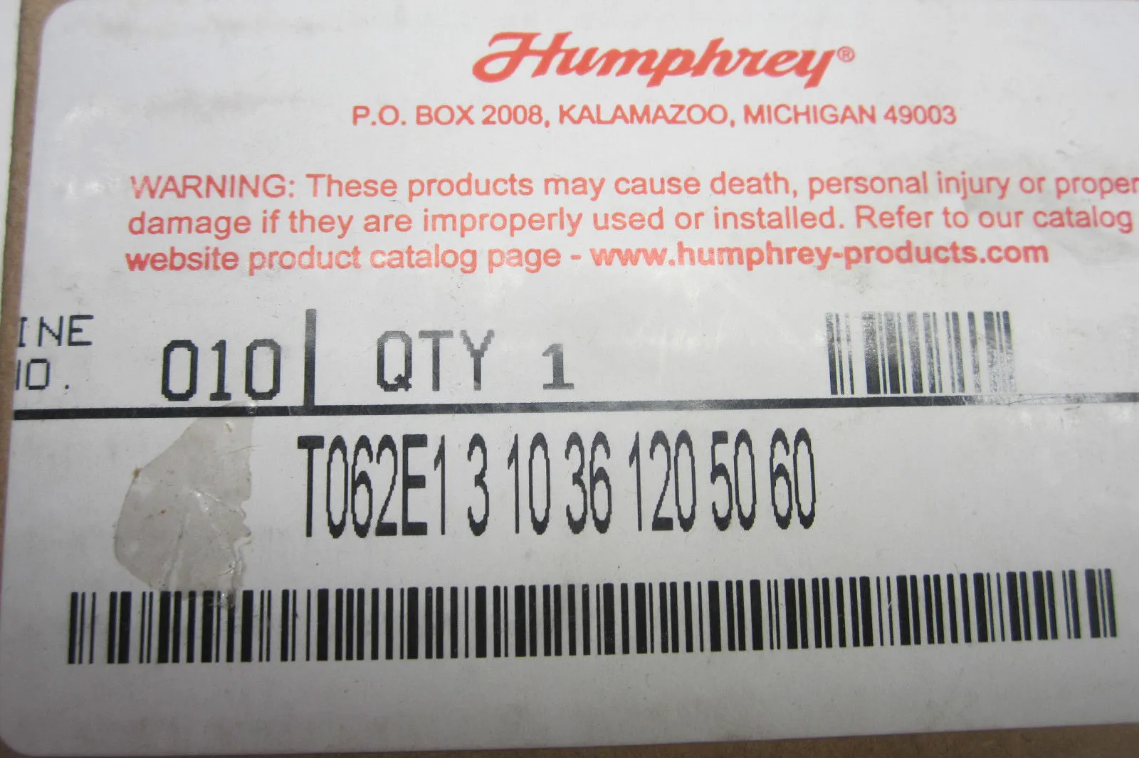 HUMPHREY T062-E13-10-36 COIL T062E131036