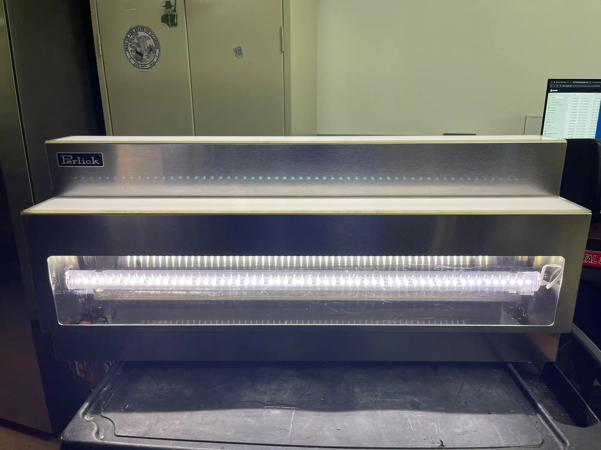 Used Perlick Used 36" Perlick LMDS2-36L 2 Tier White Led Lighted Liquor Bottle Display 120V Bar Equipment Illinois US | Falcon Restaurant Supply #1375708