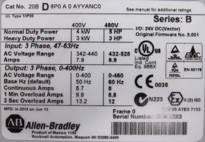 NEW ALLEN BRADLEY 20BD8P0A0AYYANC0 POWERFLEX 700 DRIVE SER.B 5HP