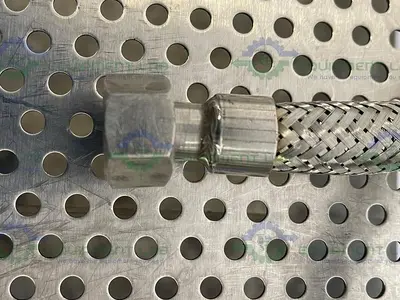USED 118" STAINLESS STEEL BRAIDED HOSE W/ 1/2" NPT FITTINGS