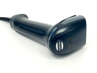 USED KEYENCE REV. H HANDHELD CODE READER W/ HR-1C3UN REV. C COMM CABLE