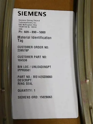 Siemens MS142GD0003 Sealing Ring Assembly Rev. 1A 104536 New