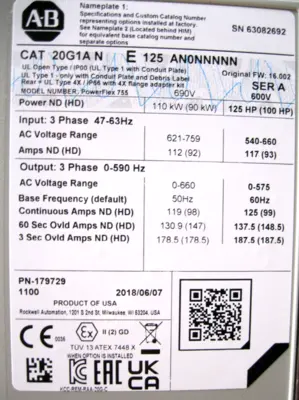 USED Allen-Bradley 20G1ANE125AN0NNNNN