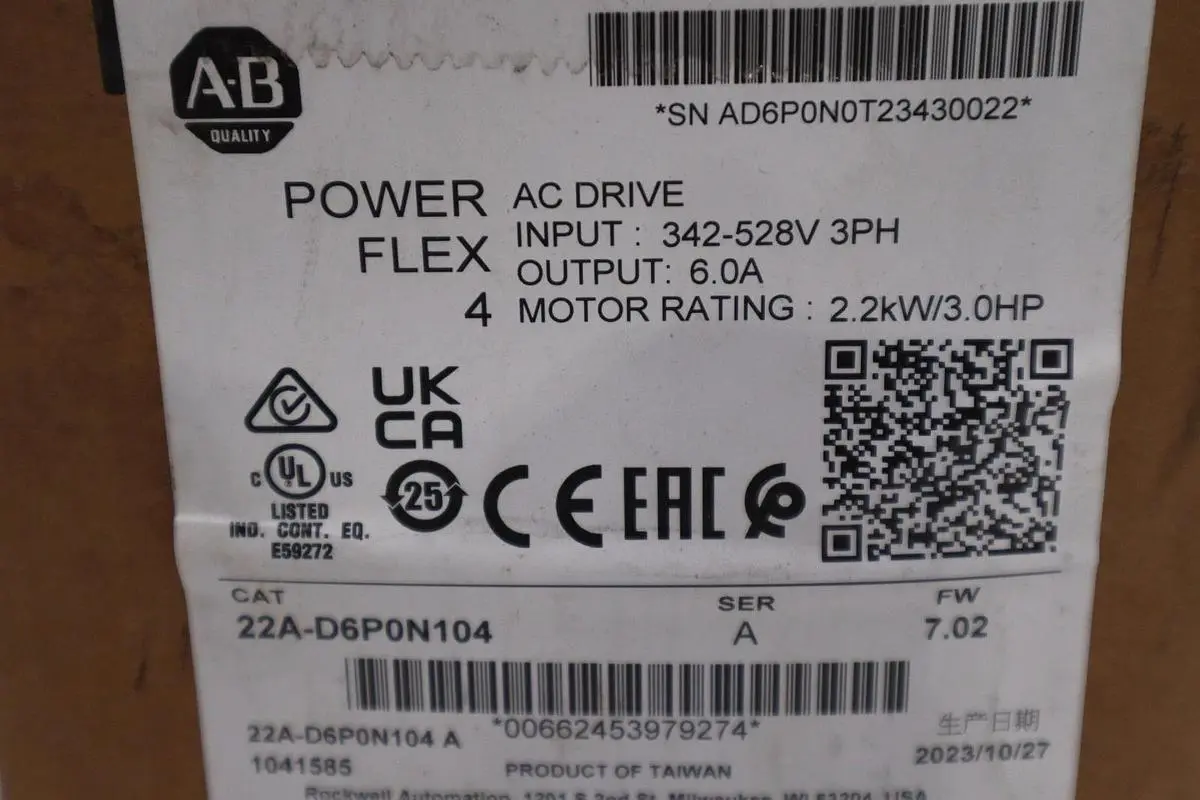 Allen Bradley 25A-D2P3N104 ADJUSTABLE FREQUENCY POWERFLEX 523 - STOCK GF247 885630702490