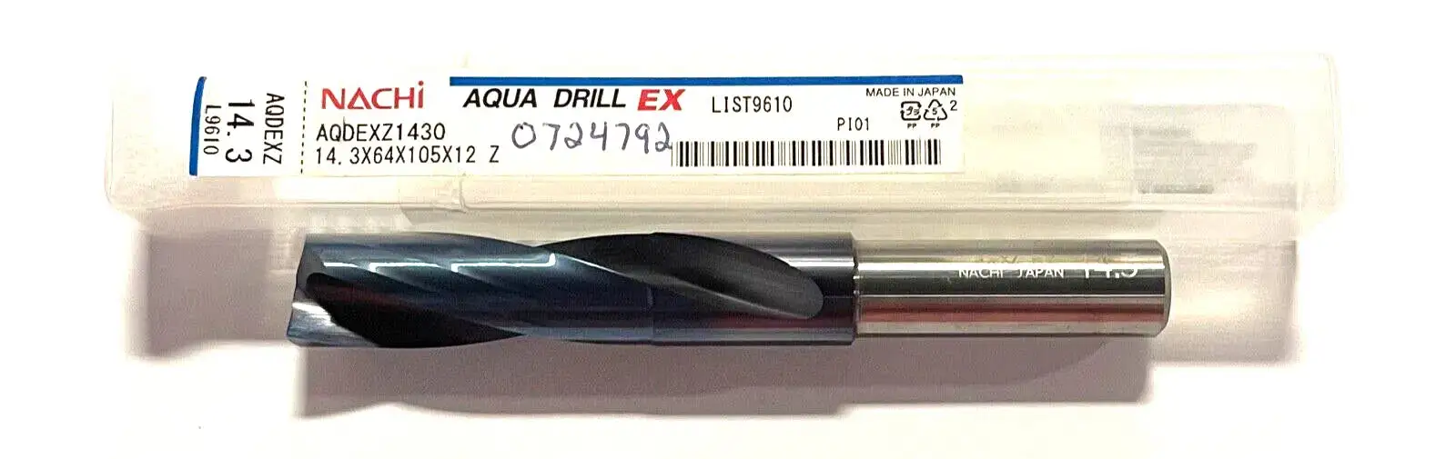 NACHI 14.3mm Solid Carbide Drill 2xD Aqua EX Coating 180° 2 Flute Made In Japan