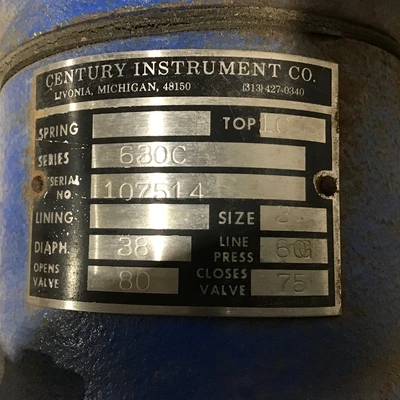 Century Instrument 630C Actuator Crane 3″ Rubber Lined Valve