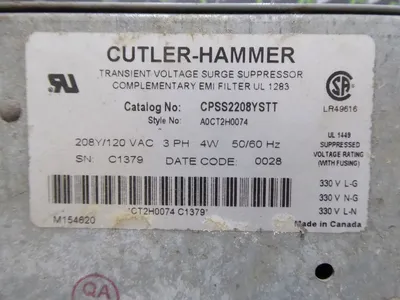 Cutler Hammer CPSS2208YSTT Clipper Series IV Surge Protection Device Used