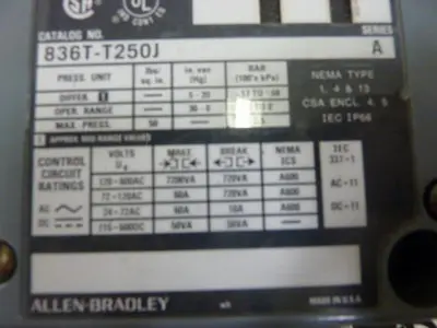 USED ALLEN BRADLEY 836T-T250J SER A