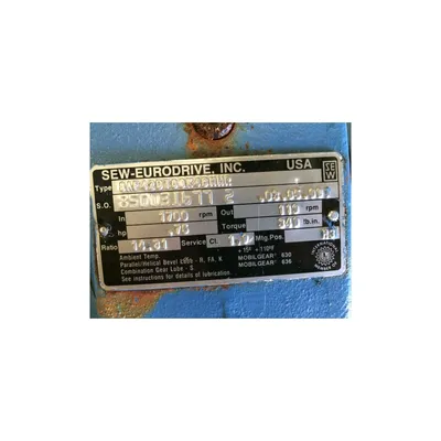 SEW EURODRIVE .75 hp Gear Motor Type DFT8CK48MHR
