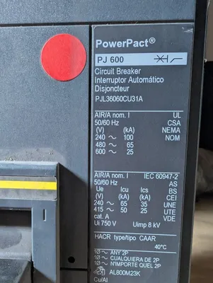 600A Schneider Electric PJL36060CU31A PowerPact Circuit Breaker PJ 600 600V Used