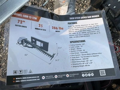 Used WOLVERINE SBM-12-72W SKID STEER SICKLE BAR MOWER Sickle Bar Mowers Michigan US | Miedema Asset Management Group #1468647