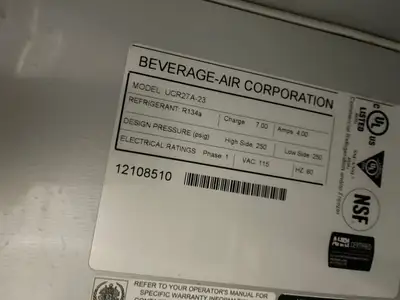 Used Beverage Air Used 27" Beverage Air UCR27A-23 Undercounter Commercial Refrigerator 120V Undercounter Refrigerators Illinois US | Falcon Restaurant Supply #1376352