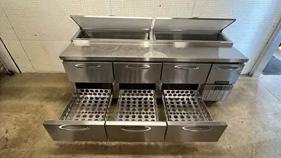 Used Continental Used 2023 93" Continental PA93N-D Pizza Prep Table w/ Refrigerated Base, 115v - STS Food Prep Tables Illinois US | Falcon Restaurant Supply #1373509