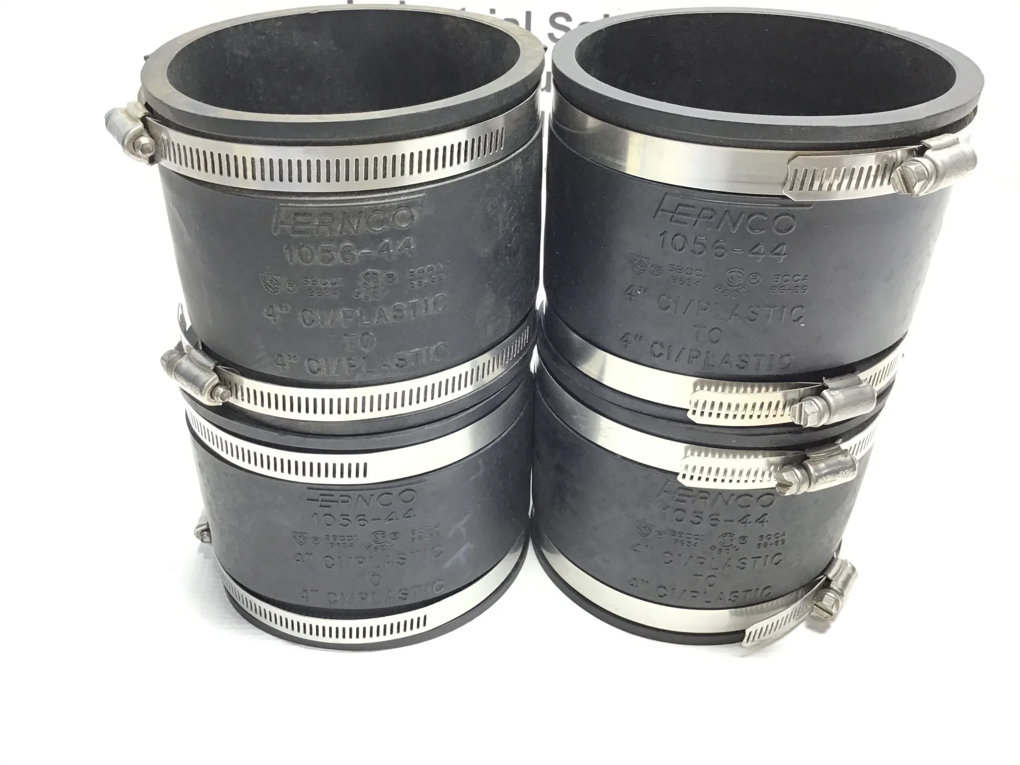 Fernco 1056-44 Flexible Coupling 4″ CI/Plastic to 4″ CI/Plastic (Lot of 4)