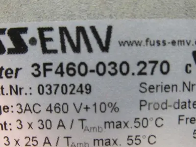 Fuss EMV 3F460-030.270 Trumpf Nr. 0370249 3AC 460V 3x30A EMI Filter
