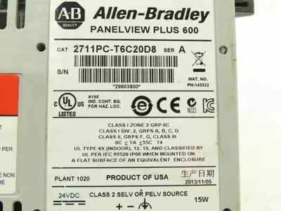Allen Bradley 2711PC-T6C20D8 HMI PanelView Plus 600 6" Operator Touch Panel