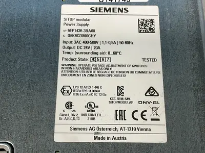 Used SIEMENS 6EP14363BA00 DIN Rail Power Supplies Ohio US | HGR 24 #1406043