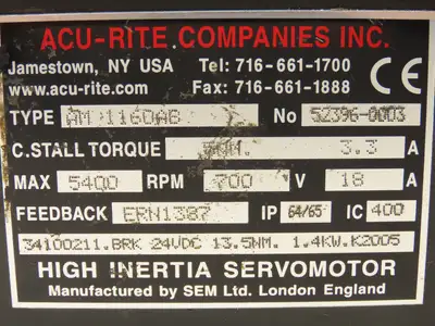 Acu-Rite AM1160AB AC High Inertia Servo Motor Fryer 1.4kW 1.9Hp 5400rpm 700v 3ph