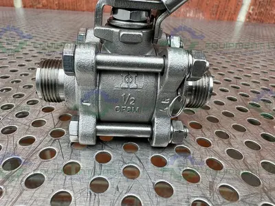 USED INLINE INDUSTRIES STAINLESS STEEL BALL VALVE W/ 1/2" SANITARY FITTING