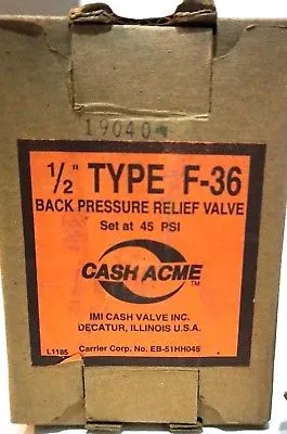 NEW CASH ACME F-36 PRESSURE RELIEF VALVE 1/2" F36