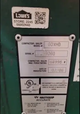 2006 Wastequip 60” Vertical Baler (In Miami)