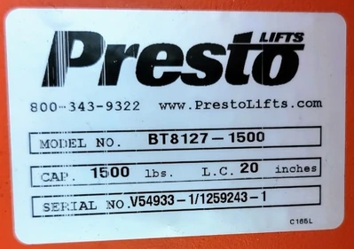 USED 2015 PRESTO LIFTS BT8127-1500