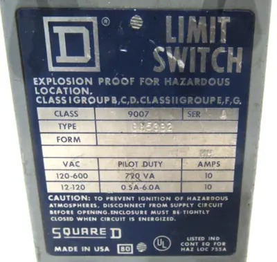 USED SQUARE D 9007-BR53B2 LIMIT SWITCH 9007BR53B2